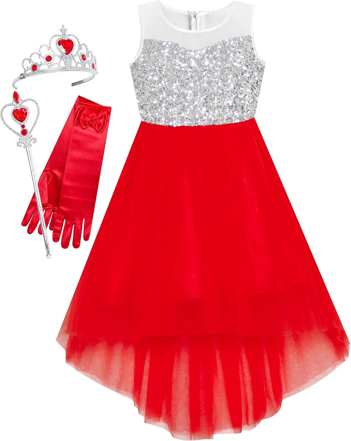 Sunny Fashion Girls Dress Black Hi-Low Magic Wand Princess Crown Dress Up