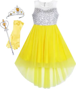 Sunny Fashion Girls Dress Black Hi-Low Magic Wand Princess Crown Dress Up