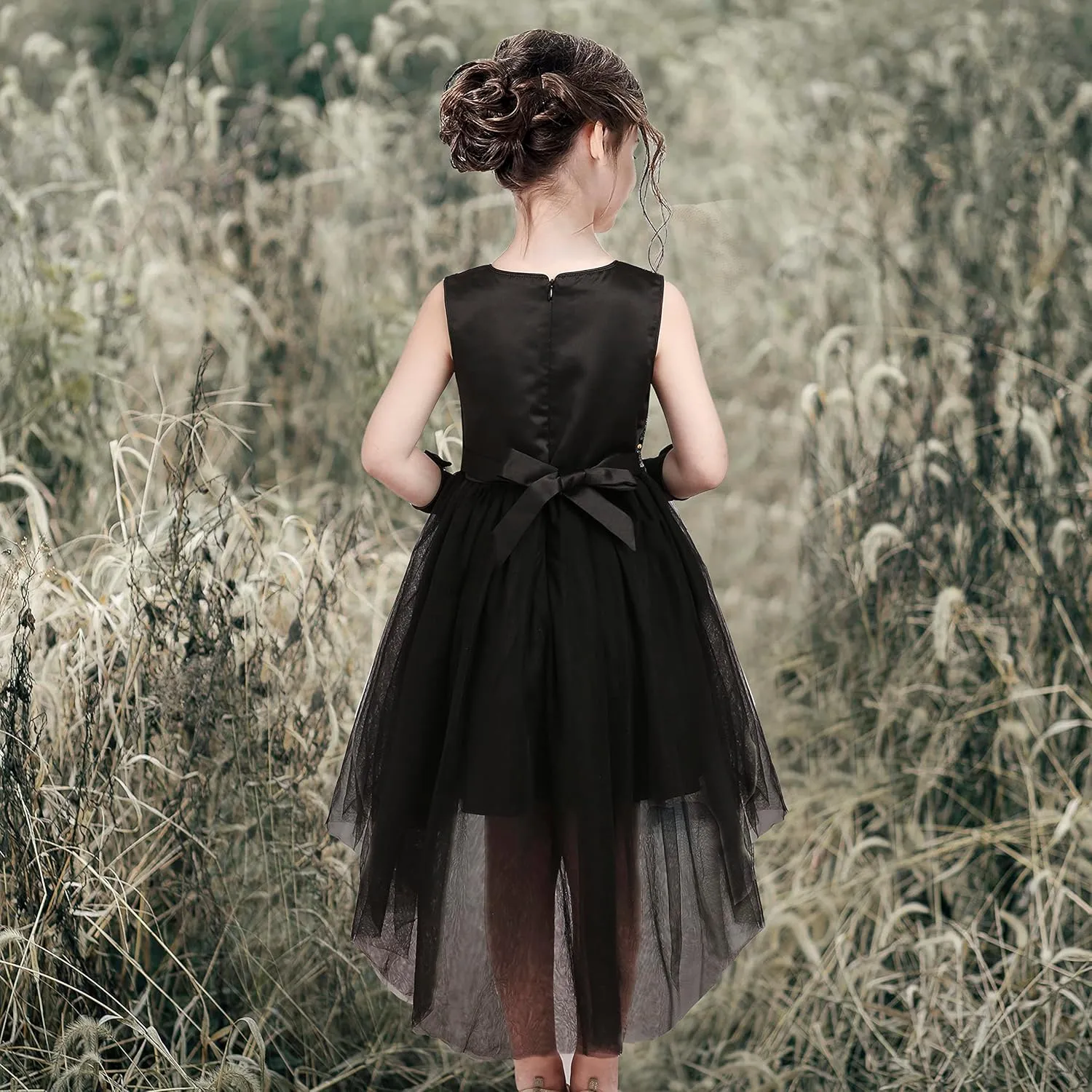 Sunny Fashion Girls Dress Black Hi-Low Magic Wand Princess Crown Dress Up