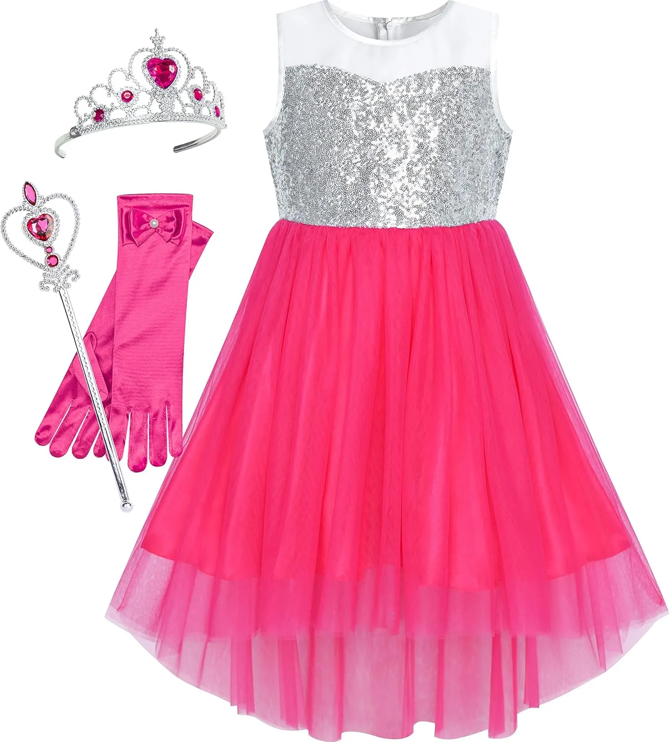Sunny Fashion Girls Dress Black Hi-Low Magic Wand Princess Crown Dress Up