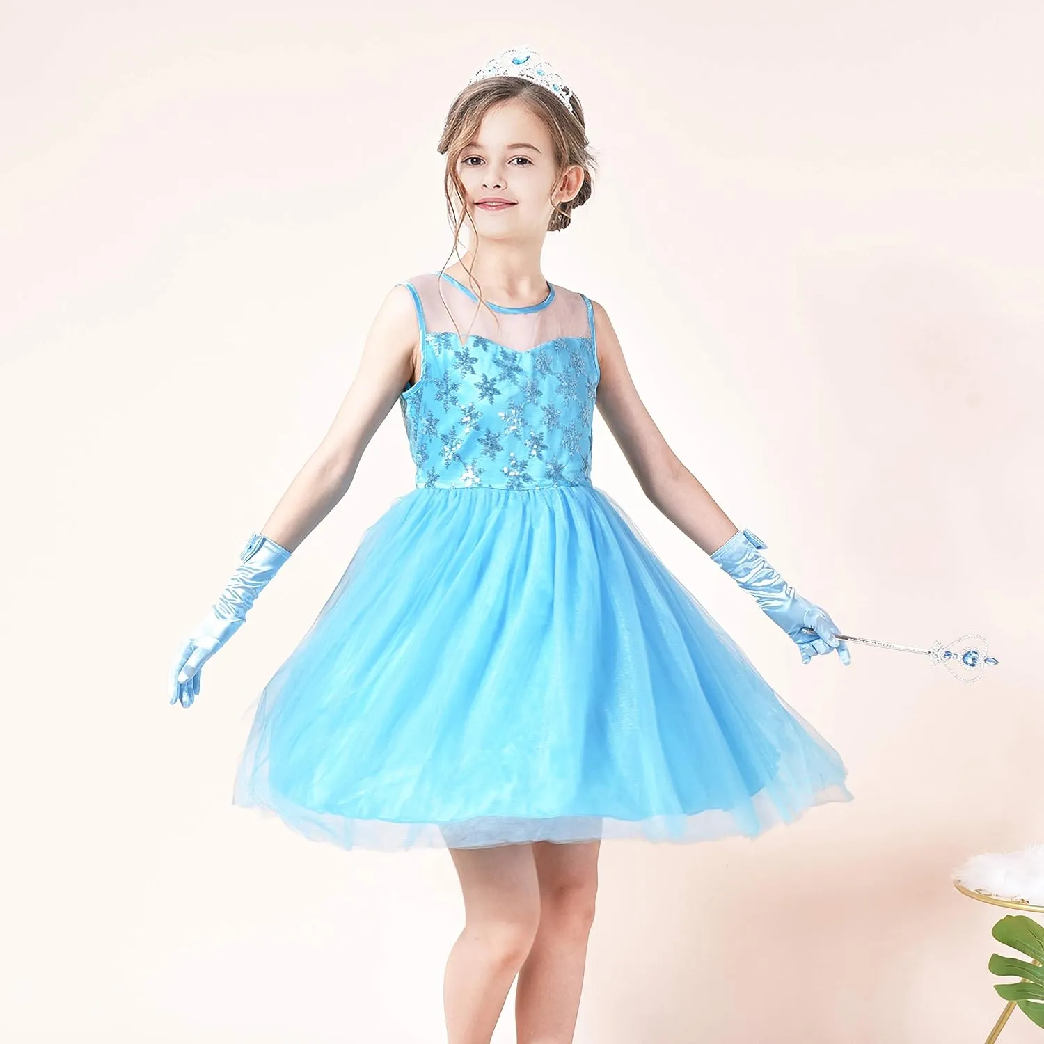 Sunny Fashion Girls Dress Black Hi-Low Magic Wand Princess Crown Dress Up
