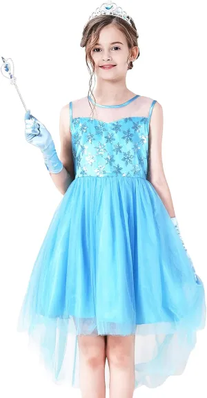 Sunny Fashion Girls Dress Black Hi-Low Magic Wand Princess Crown Dress Up