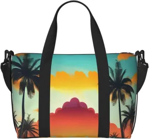 Sunrise Tropical Palm Tree Island print Crossbody Shoulder Bag Large Weekender Overnight Hand Bag Shopping Work Handbag