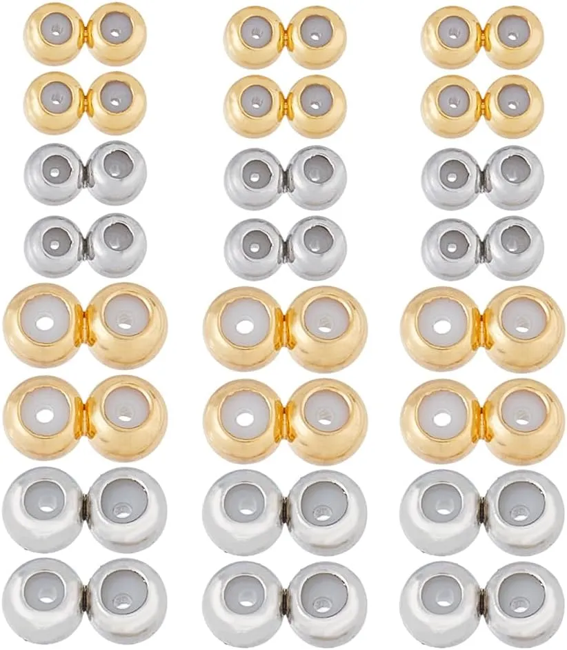 SUPERFINDINGS 24Pcs 4Styles Stopper Bead Plated Chain Double Beads Grip Slide Holder Stopper Charms Sterling Rondelle Spacer Brass Bead Pendants Stopper Chain Stopper Clip,Necklace Length Controller