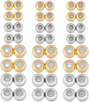 SUPERFINDINGS 24Pcs 4Styles Stopper Bead Plated Chain Double Beads Grip Slide Holder Stopper Charms Sterling Rondelle Spacer Brass Bead Pendants Stopper Chain Stopper Clip,Necklace Length Controller