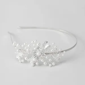 SWEETV Crystal Princess Hairband, Silver Flower Girl Headpiece for Wedding, Party, Prom, First Communion, Children's Day, Birthday