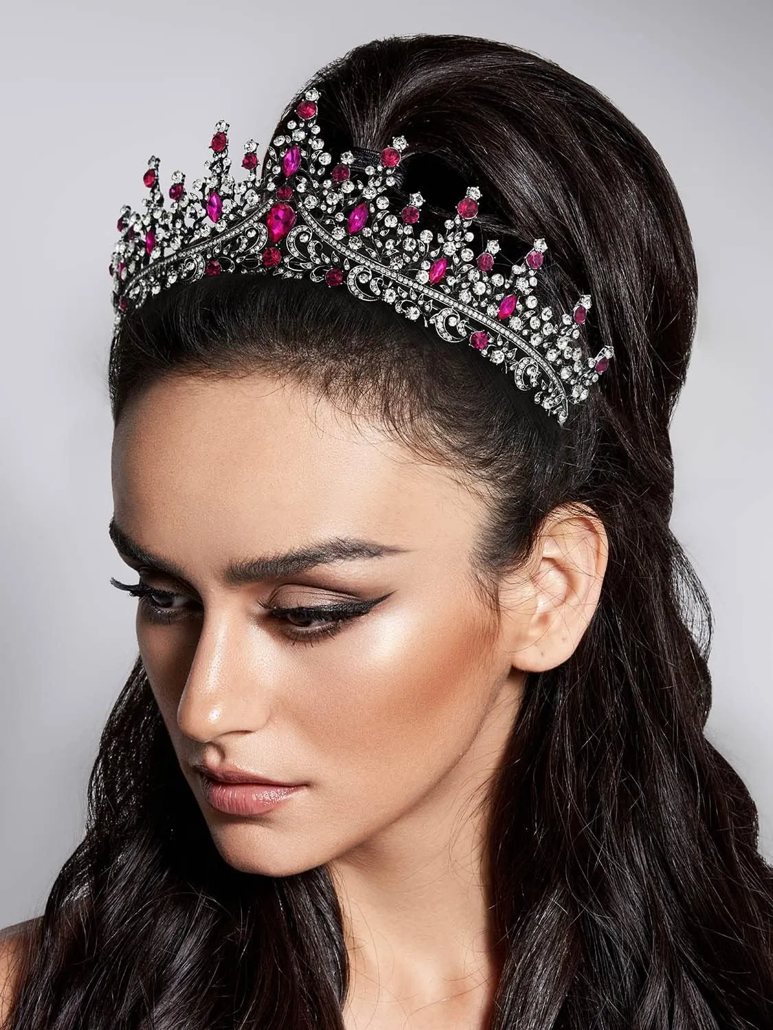 SWEETV Crystal Wedding Tiara for Women, Royal Queen Crown Headband, Rhinestone Princess Hair Accessories for Prom Birthday