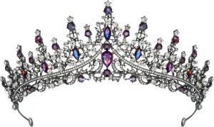 SWEETV Crystal Wedding Tiara for Women, Royal Queen Crown Headband, Rhinestone Princess Hair Accessories for Prom Birthday