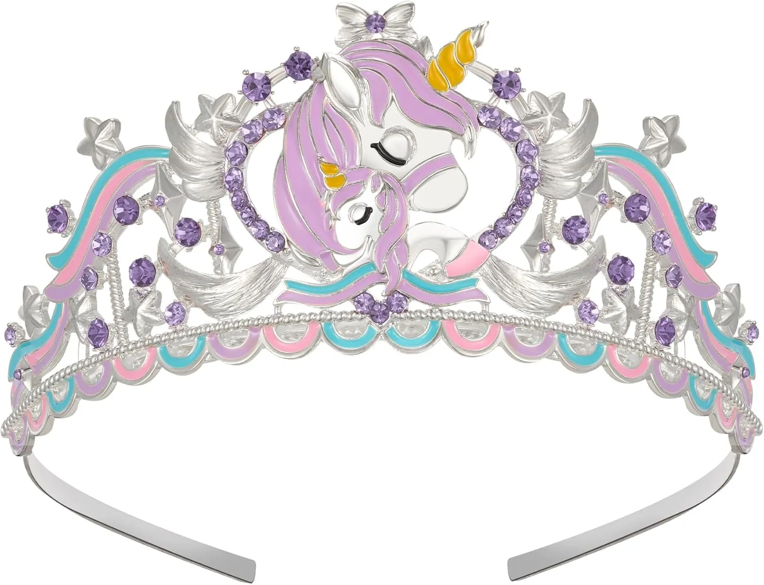 SWEETV Unicorn Princess Tiaras for Girls, Crystal Kids Crown Headband, Birthday Party Hats, Halloween Costume Hair Accessories