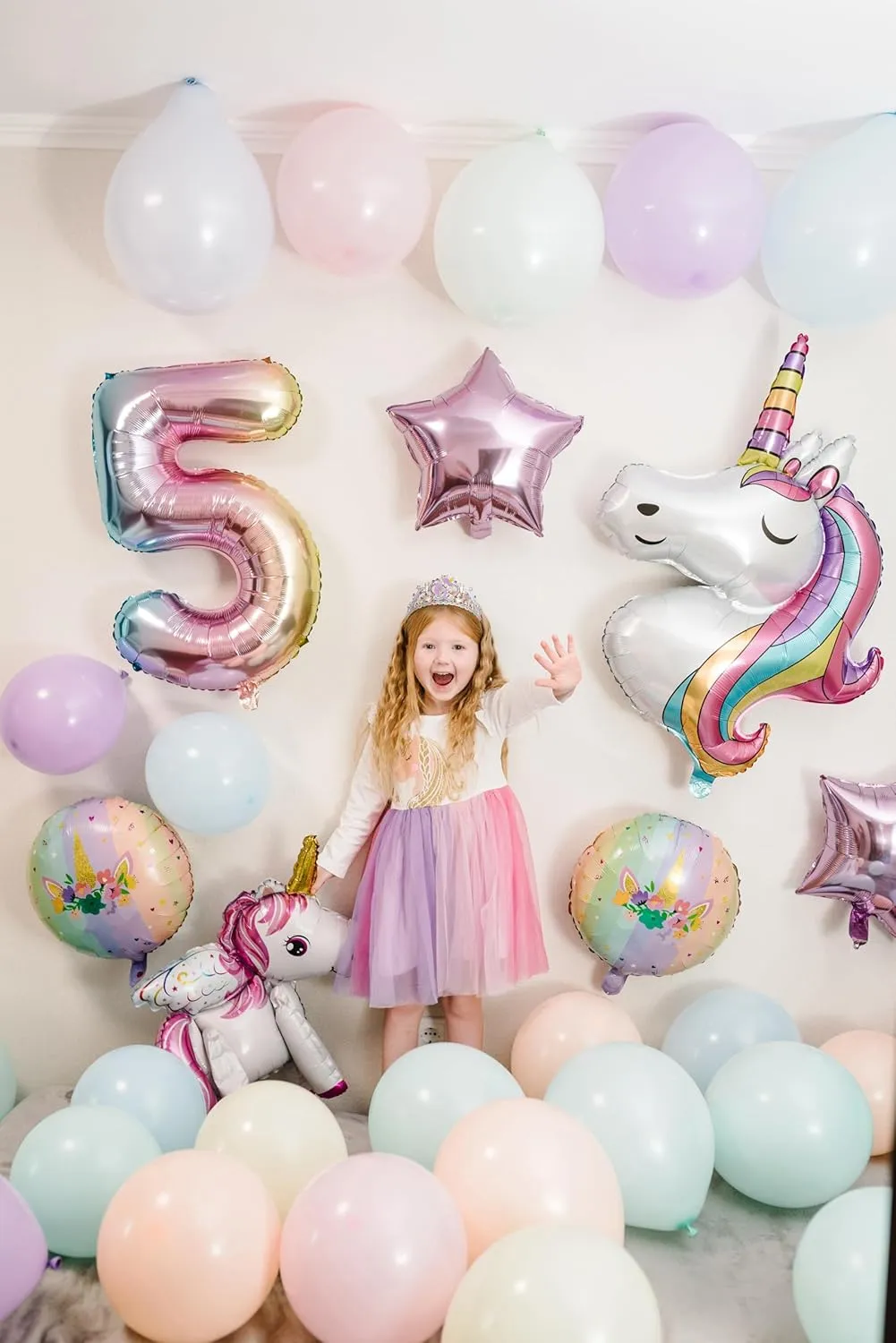 SWEETV Unicorn Princess Tiaras for Girls, Crystal Kids Crown Headband, Birthday Party Hats, Halloween Costume Hair Accessories