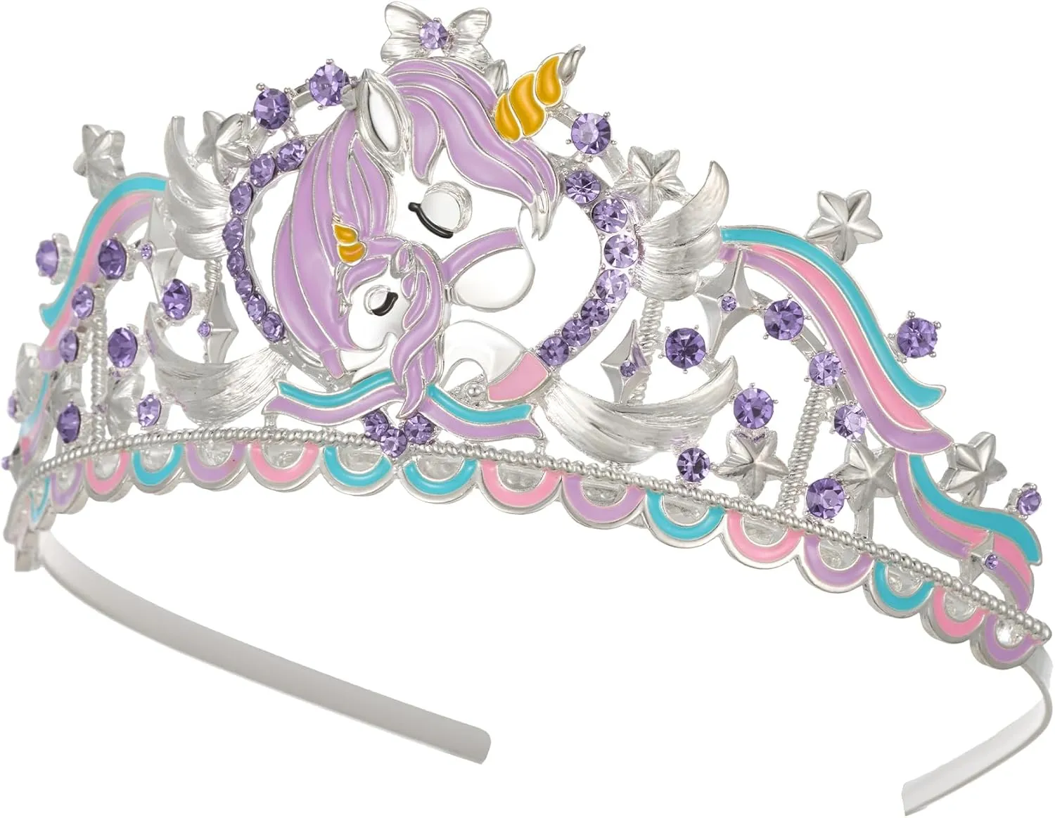 SWEETV Unicorn Princess Tiaras for Girls, Crystal Kids Crown Headband, Birthday Party Hats, Halloween Costume Hair Accessories