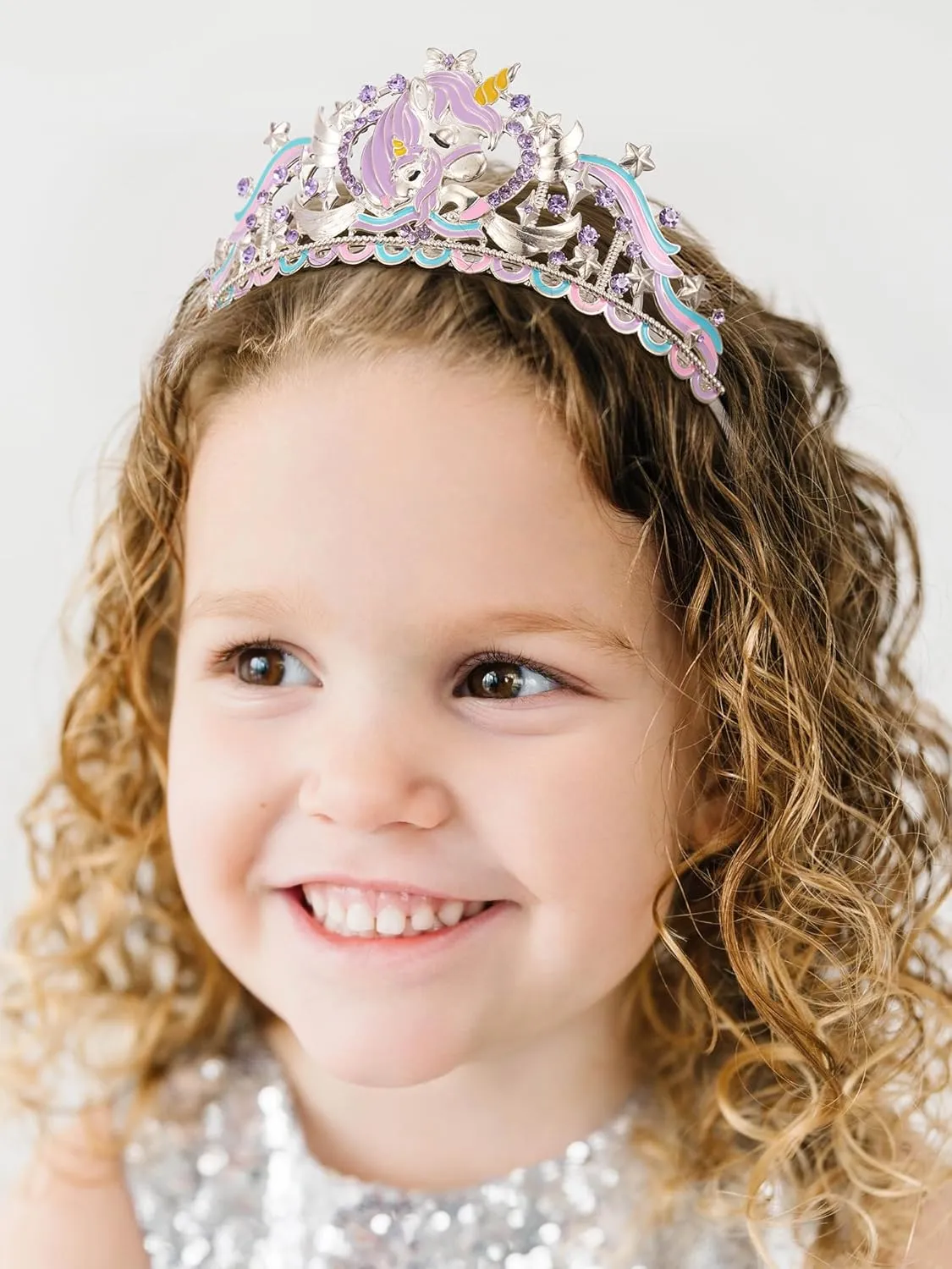 SWEETV Unicorn Princess Tiaras for Girls, Crystal Kids Crown Headband, Birthday Party Hats, Halloween Costume Hair Accessories