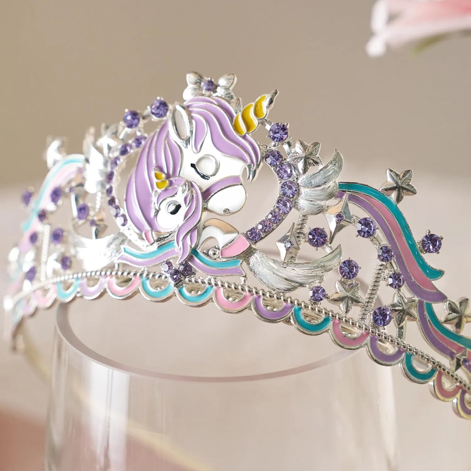 SWEETV Unicorn Princess Tiaras for Girls, Crystal Kids Crown Headband, Birthday Party Hats, Halloween Costume Hair Accessories