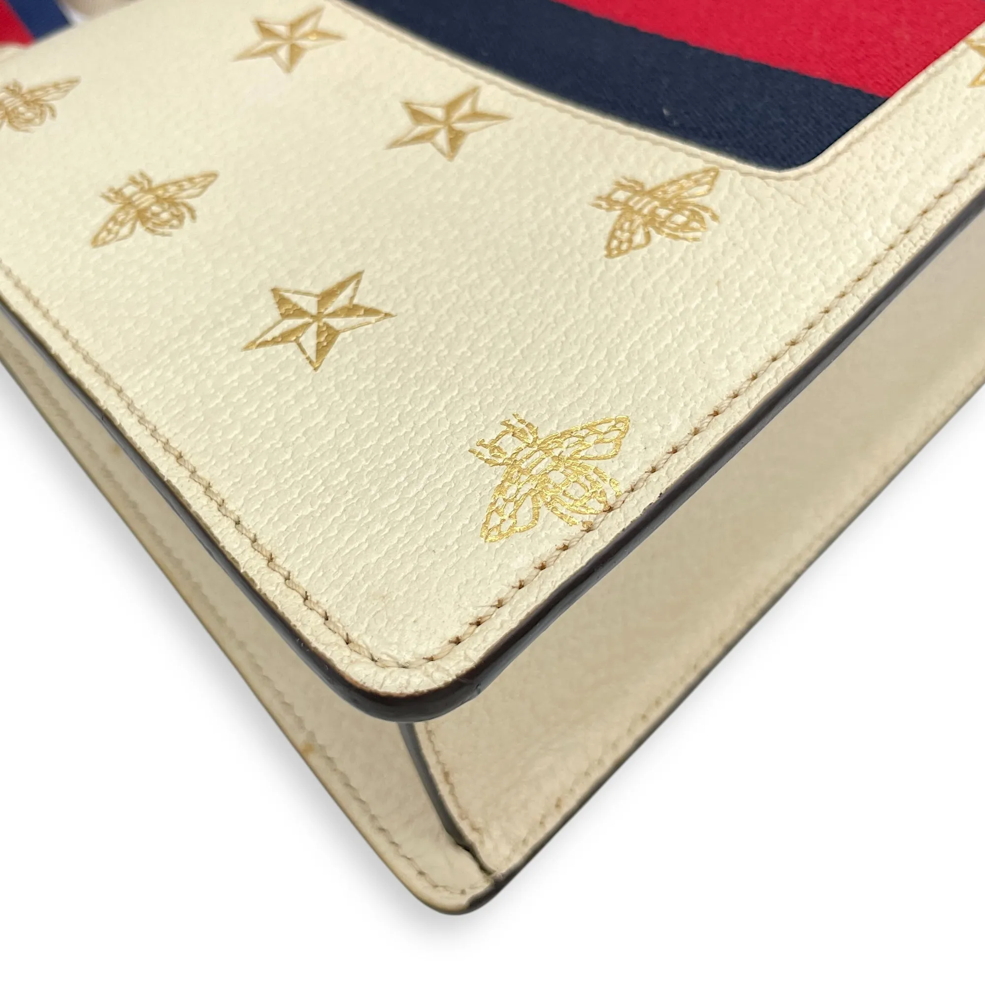 Sylvie Bee Star Print Beige Crossbody Bag in Calfskin, Gold hardware