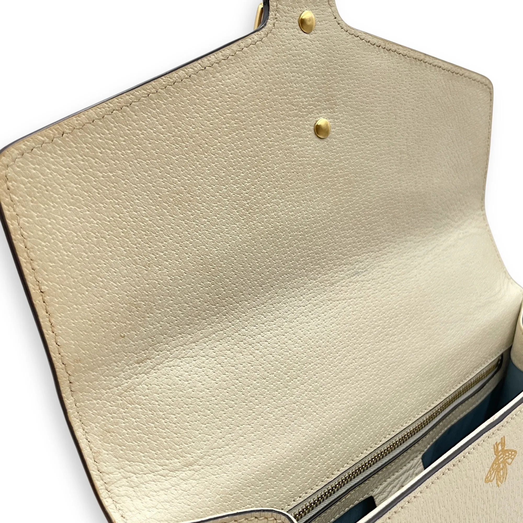 Sylvie Bee Star Print Beige Crossbody Bag in Calfskin, Gold hardware