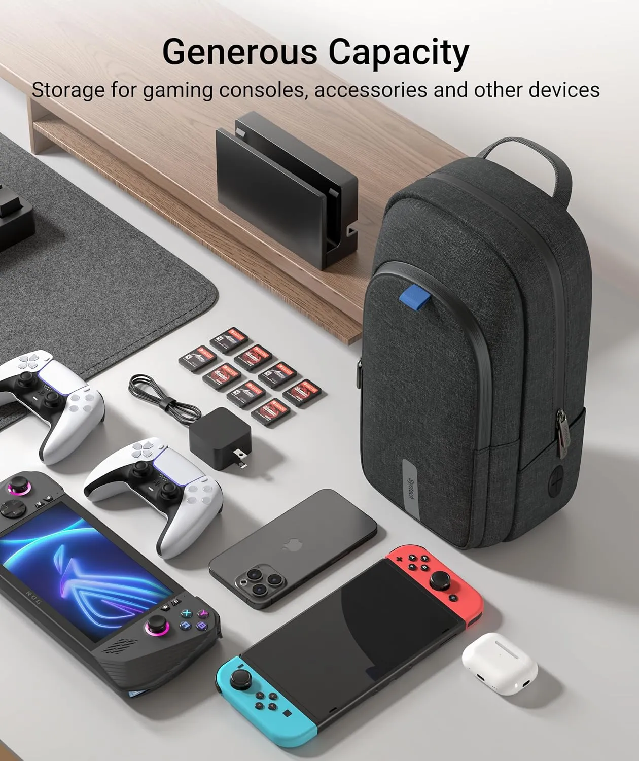 Syntech Carrying Case Compatible with Steam Deck OLED/ROG Ally X/Legion Go S, Sling Bag for Nintendo Switch 2/PS Portal, Portable Travel Bag for Consoles & Accessories with Large Storage Space, Black
