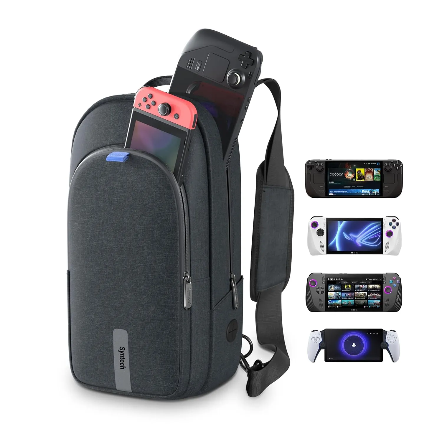 Syntech Carrying Case Compatible with Steam Deck OLED/ROG Ally X/Legion Go S, Sling Bag for Nintendo Switch 2/PS Portal, Portable Travel Bag for Consoles & Accessories with Large Storage Space, Black