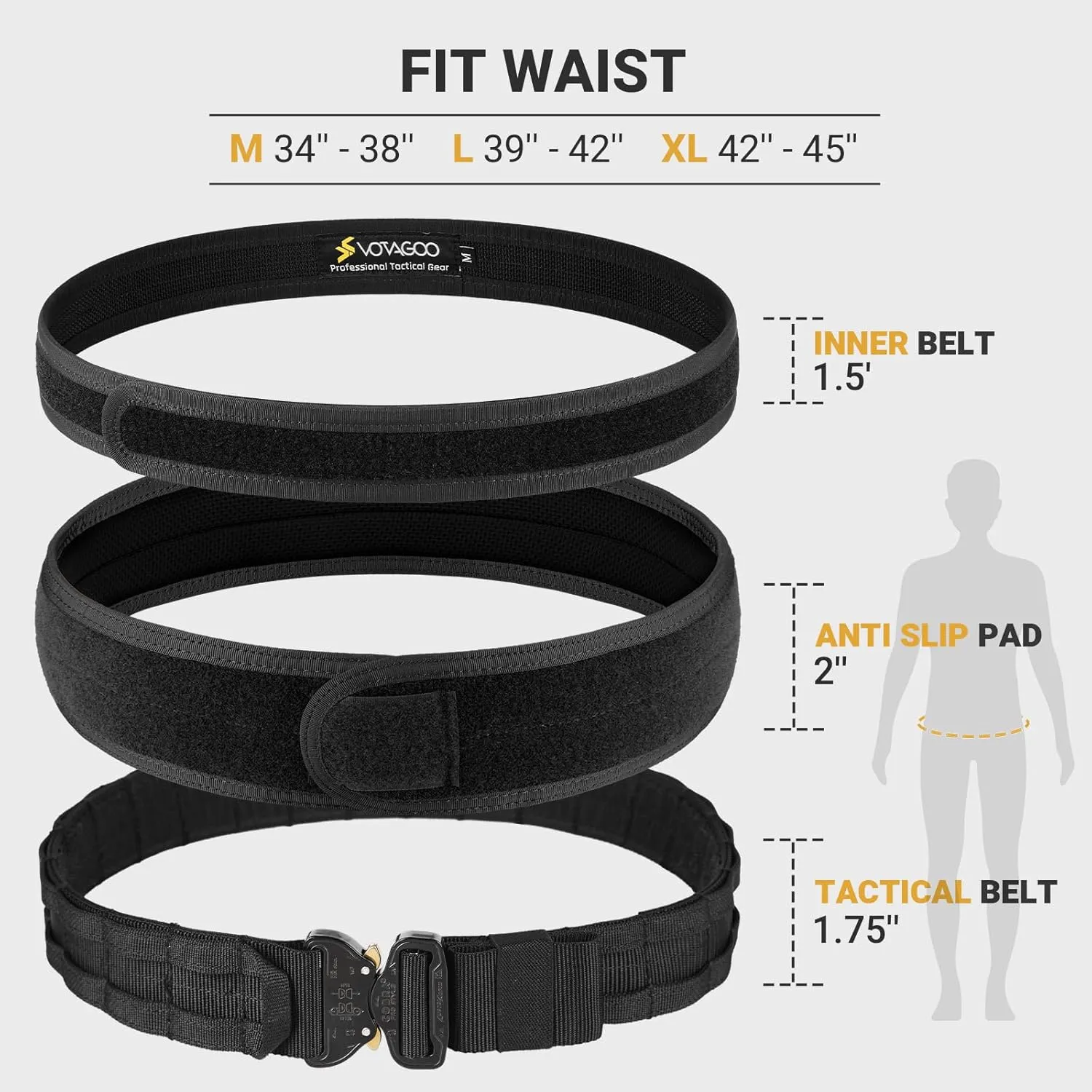 Tactical Belt, 1.75” Molle Belt with Cobra Quick Release Buckle, Heavy Duty Gun Belt with Anti-slip Pad