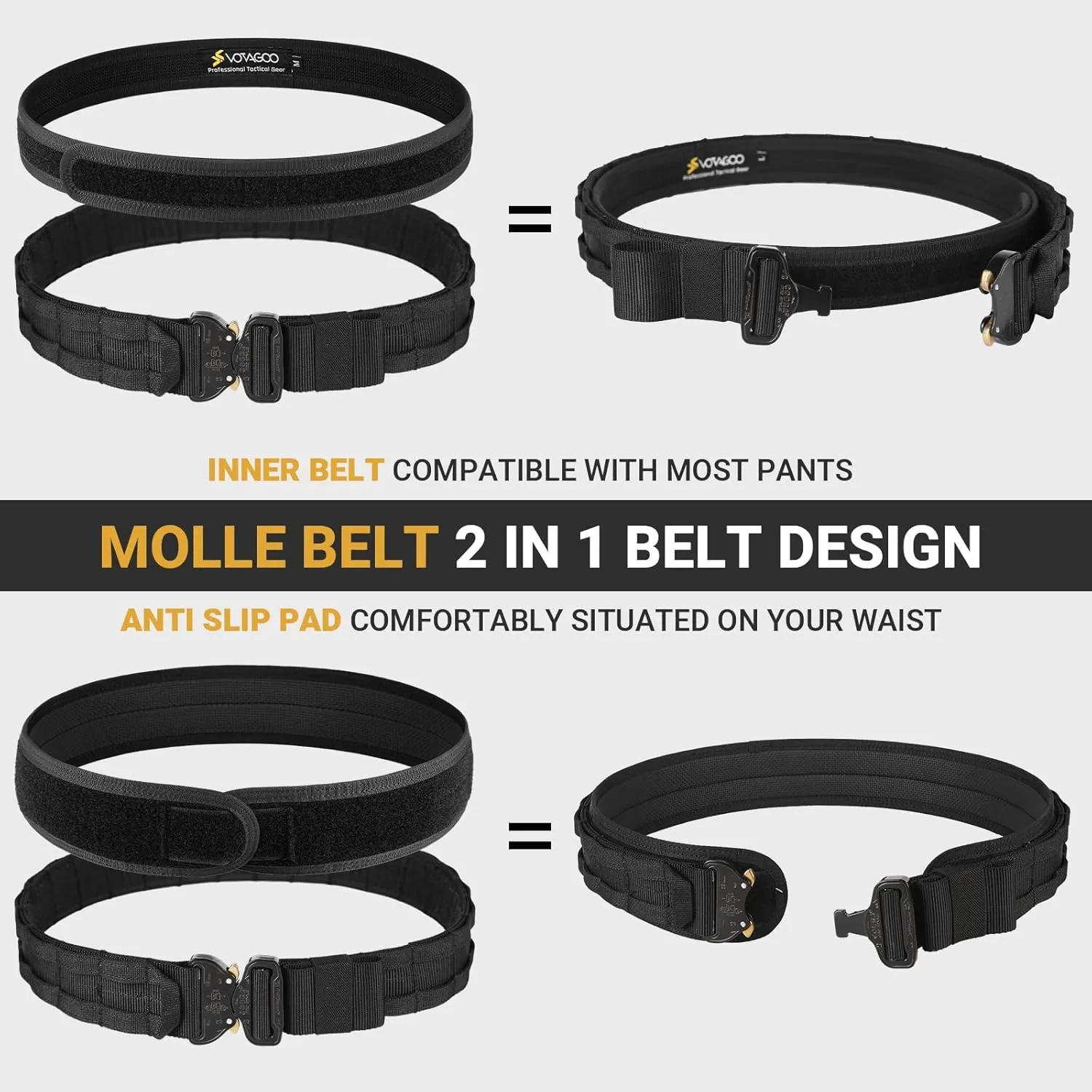 Tactical Belt, 1.75” Molle Belt with Cobra Quick Release Buckle, Heavy Duty Gun Belt with Anti-slip Pad