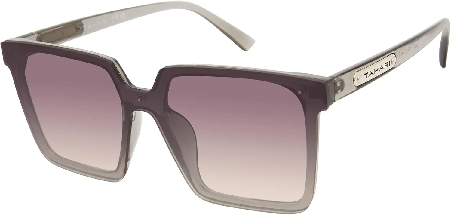 TAHARI Women's Th848 Translucent Crystal 100% Uv400 Protective Square Shield Sunglasses. Elegant Gifts for Her, 145 Mm