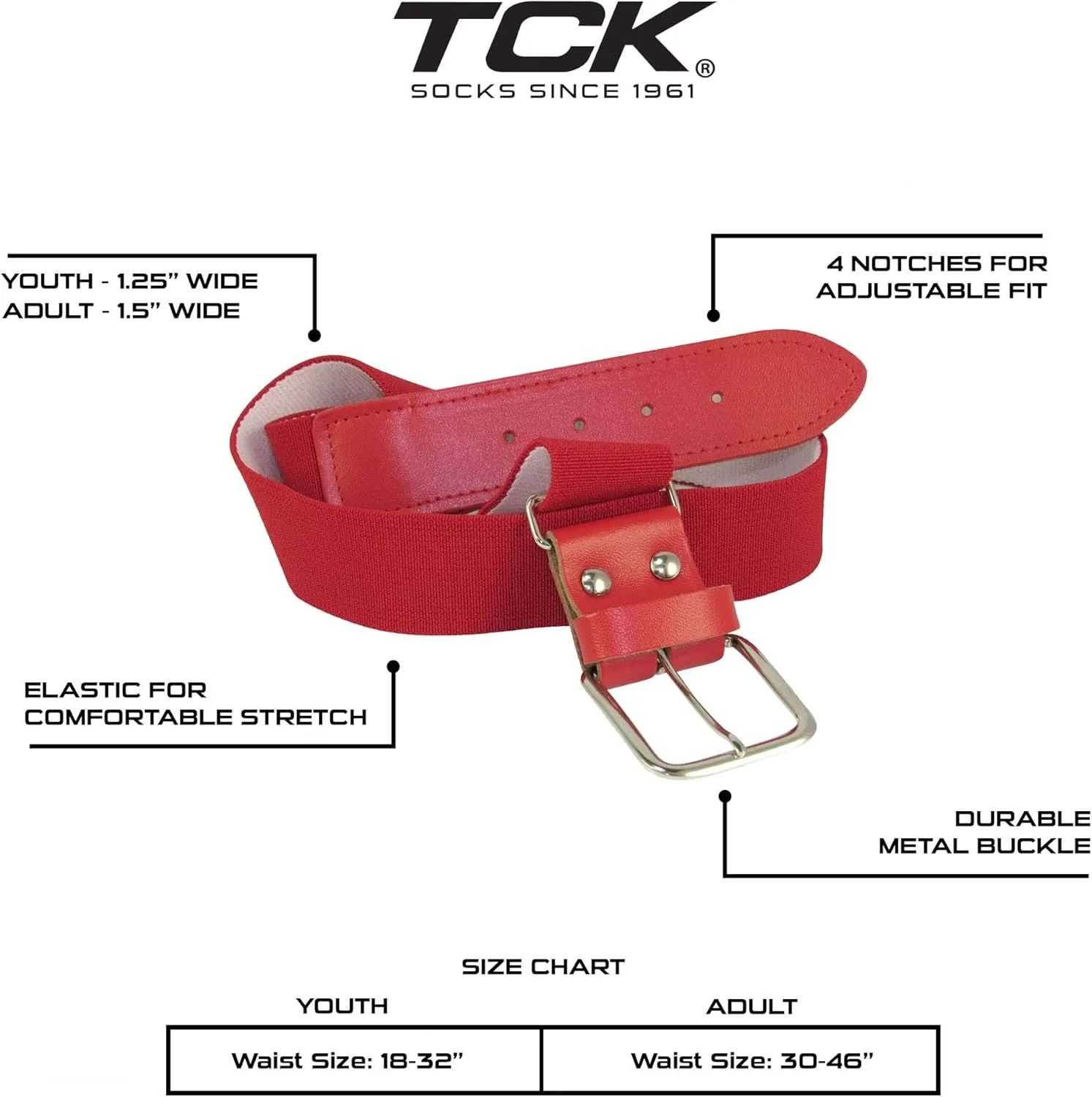 TCK Baseball or Softball Sock/Belt Combo- Youth & Adult Sizes for Boys and Girls Men and Women