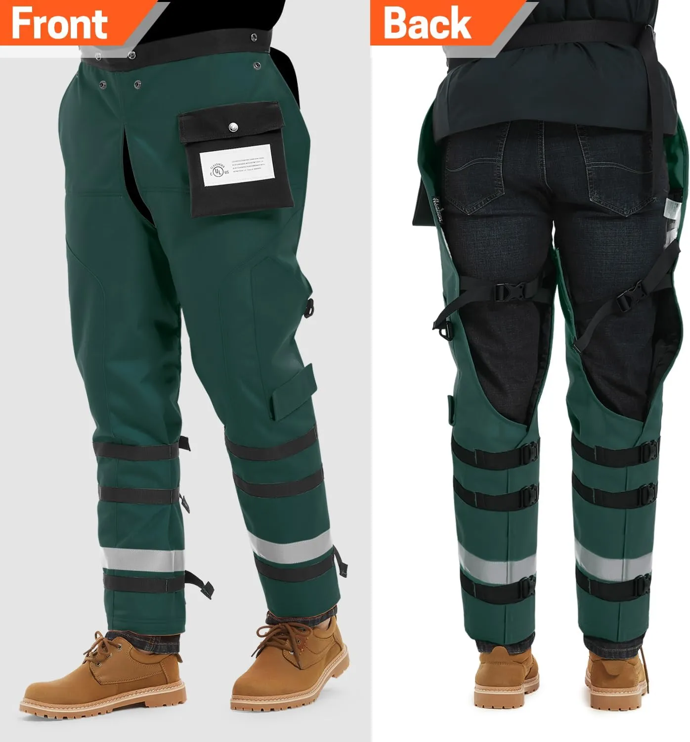Technical Wrap Chainsaw Chaps by UL Class A 8 Layers Chainsaw Pants Apron Style Army Green