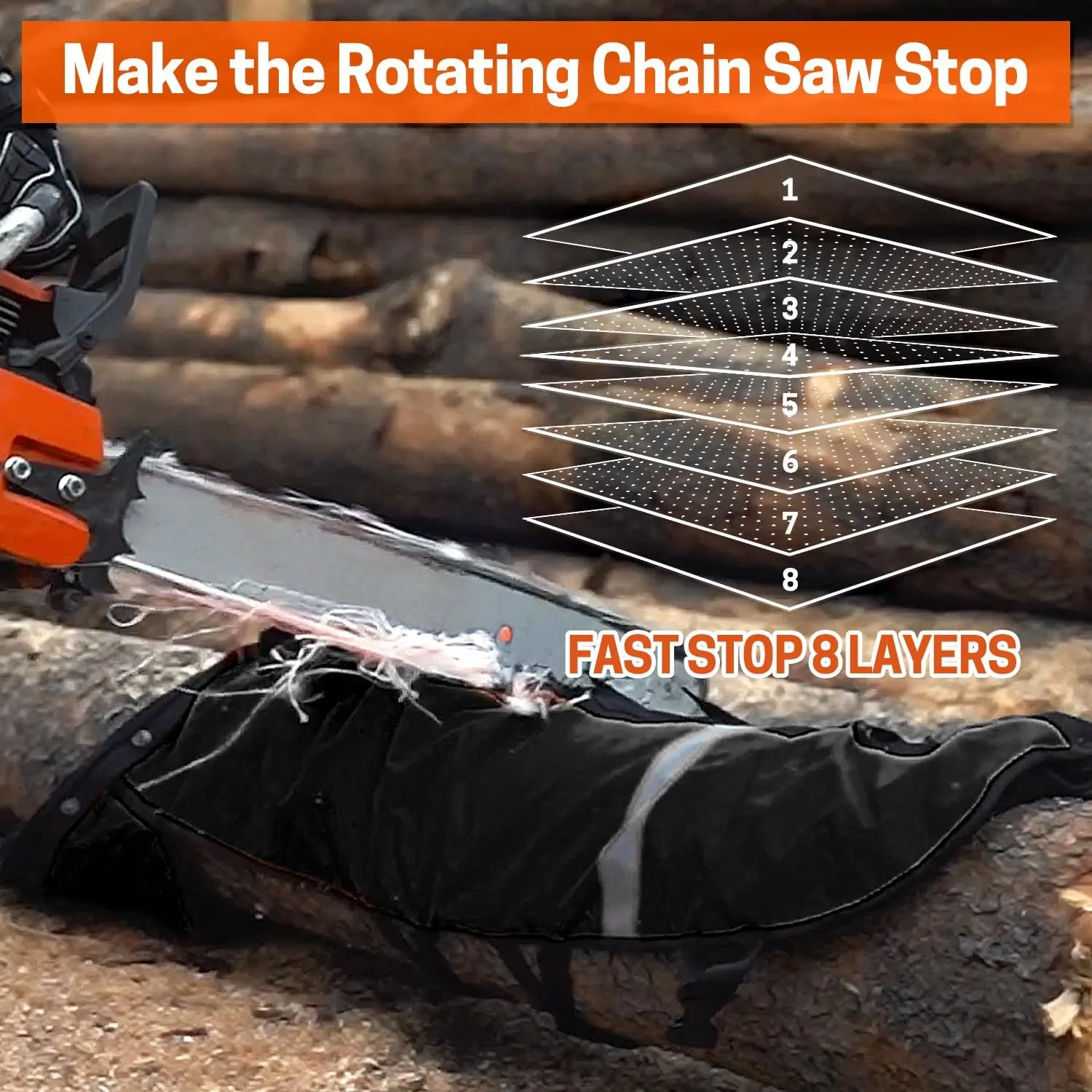 Technical Wrap Chainsaw Chaps by UL Class A 8 Layers Chainsaw Pants Apron Style Black
