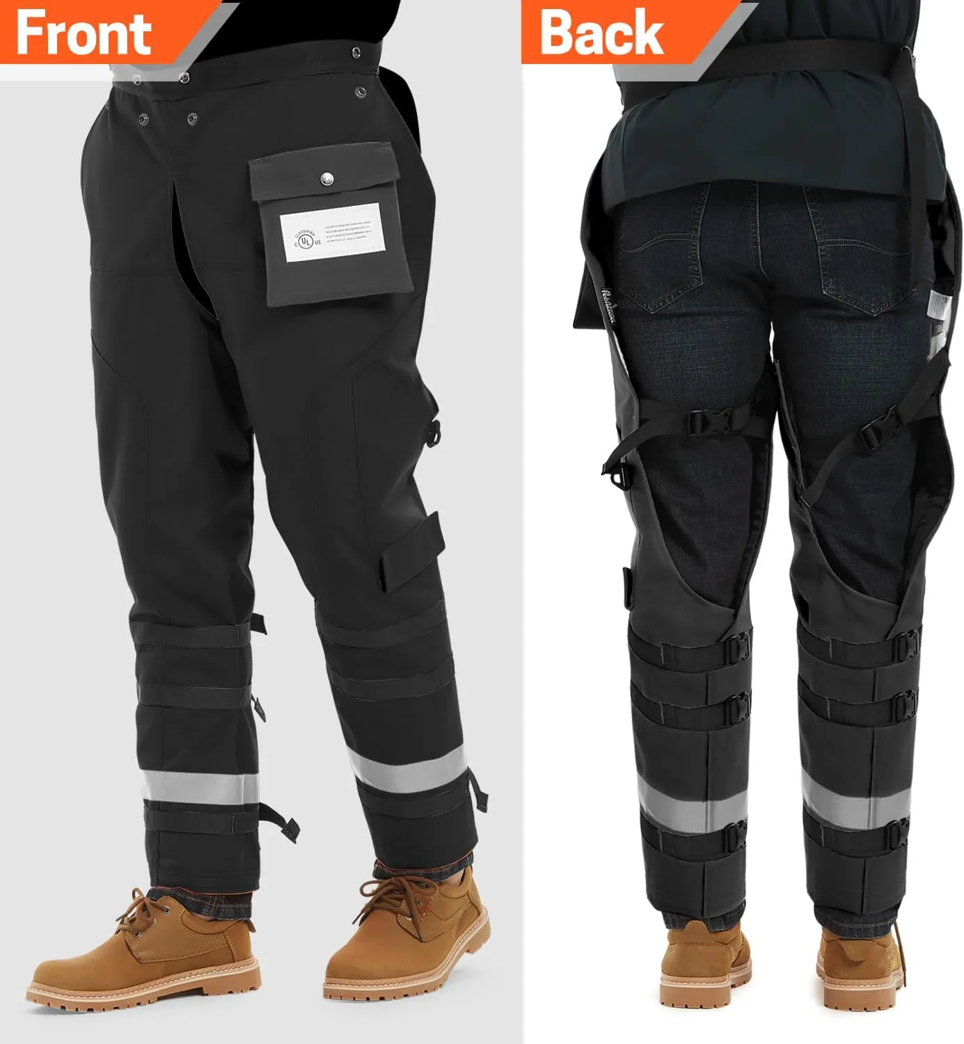 Technical Wrap Chainsaw Chaps by UL Class A 8 Layers Chainsaw Pants Apron Style Black