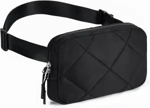 Telena Fanny Pack Cross Body Bag Quilted Puffy Padded Belt Bag for Women Winter Cloud Waist Puffer Crossbody Bag with Adjustable Strap Black