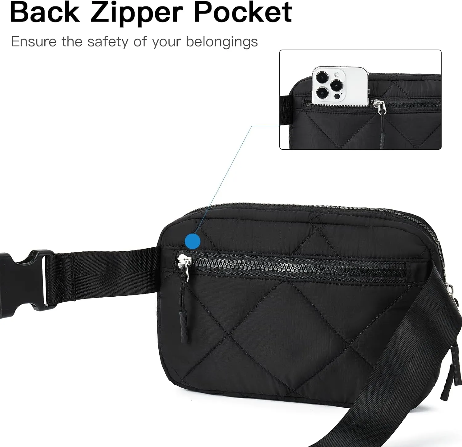 Telena Fanny Pack Cross Body Bag Quilted Puffy Padded Belt Bag for Women Winter Cloud Waist Puffer Crossbody Bag with Adjustable Strap Black