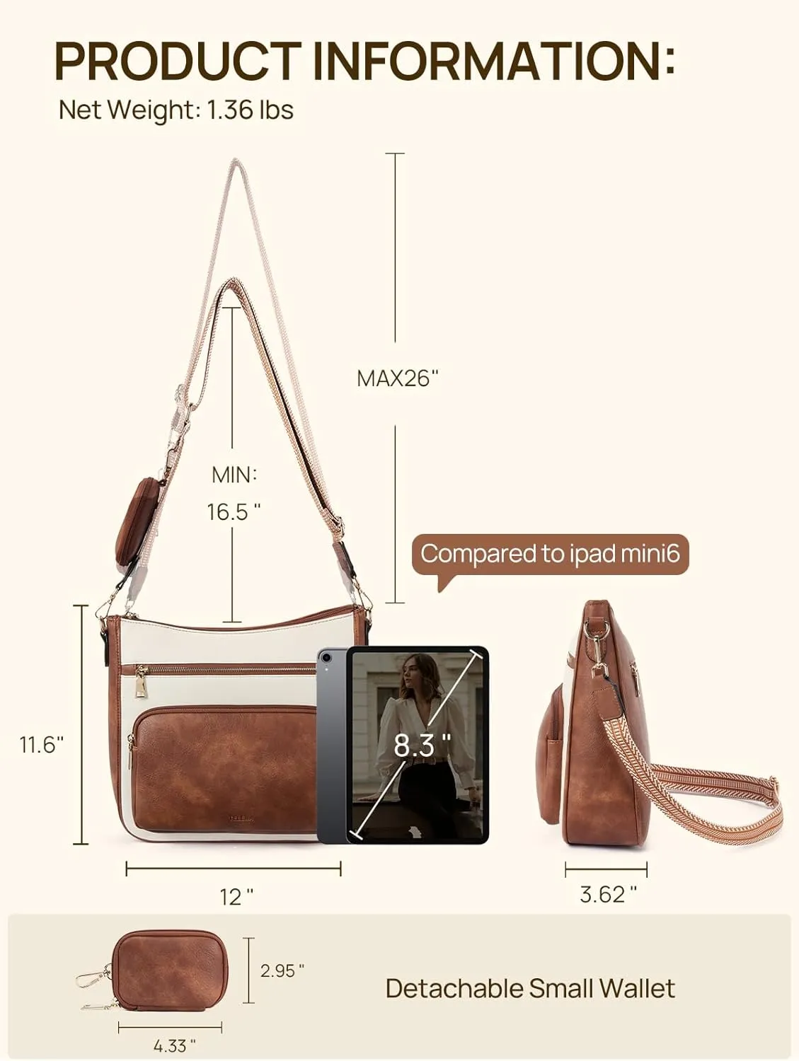 Telena Vegan Leather Crossbody Bags for Women Travel Shoulder Hobo Bag Bucket Large Purse Straps Replacement