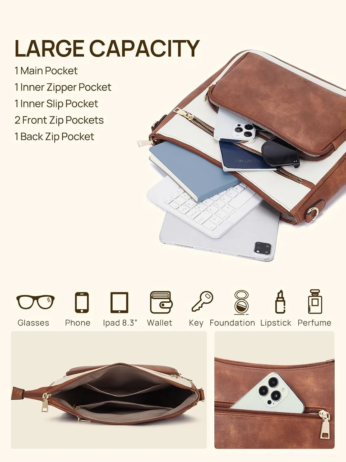 Telena Vegan Leather Crossbody Bags for Women Travel Shoulder Hobo Bag Bucket Large Purse Straps Replacement