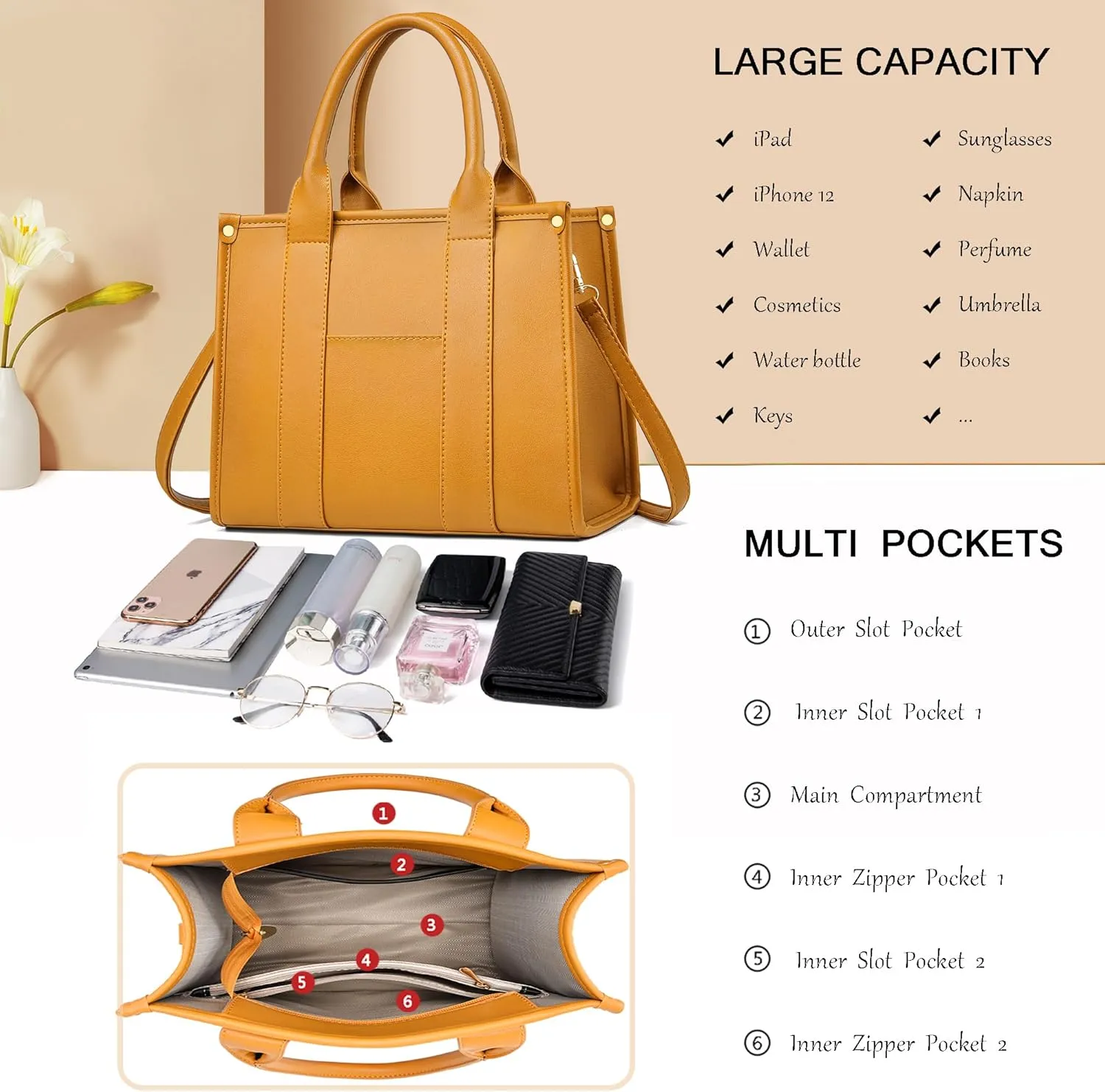 The Tote Bag Crossbody Purses for Women Shoulder Bag Handbags PU Leather Top Handle Bags with zipper
