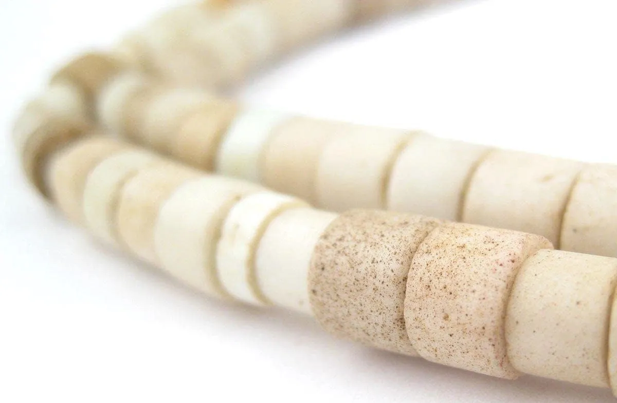 TheBeadChest Old White Nigerian Goomba Beads 7mm African Cylinder Glass Large Hole 26 Inch Strand Handmade