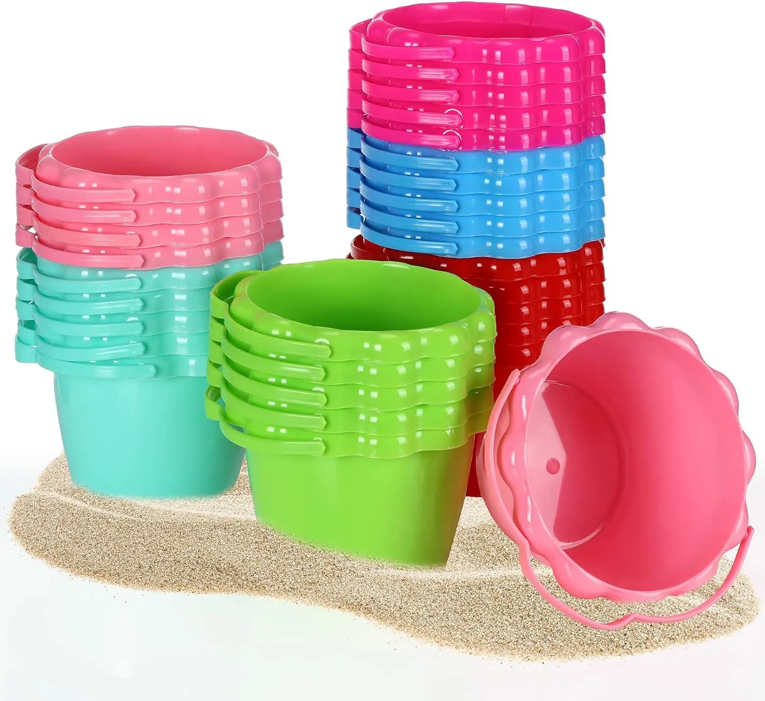 Threan 30 Pcs 6.3" 1.5l Sand Buckets Bulk for Kids Plastic Small Beach Bucket with Handles Pails Beach Toys for Sand Molds Summer Candy and Play Pool Gift Party