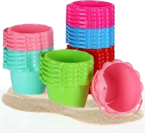 Threan 30 Pcs 6.3" 1.5l Sand Buckets Bulk for Kids Plastic Small Beach Bucket with Handles Pails Beach Toys for Sand Molds Summer Candy and Play Pool Gift Party