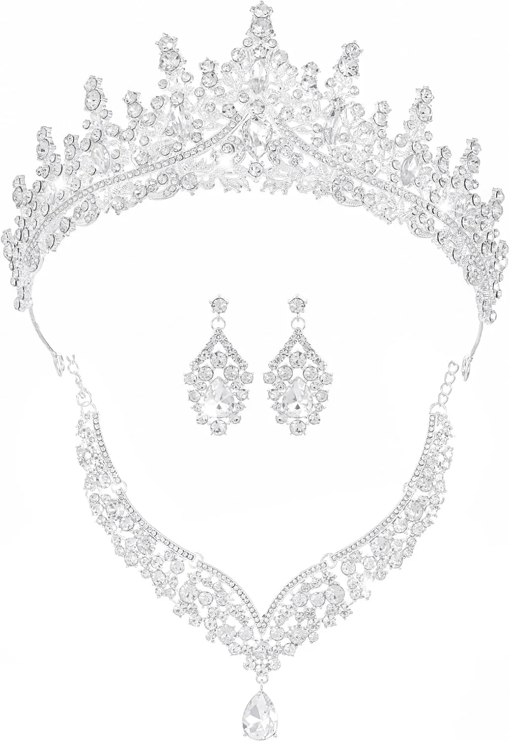 Tiaras and Crowns Jewelry Set for Women Tiaras Earrings and Necklace for Wedding Rhinestone Crystal Bridal Jewelry Sets for Costume Birthday Party Prom Gifts