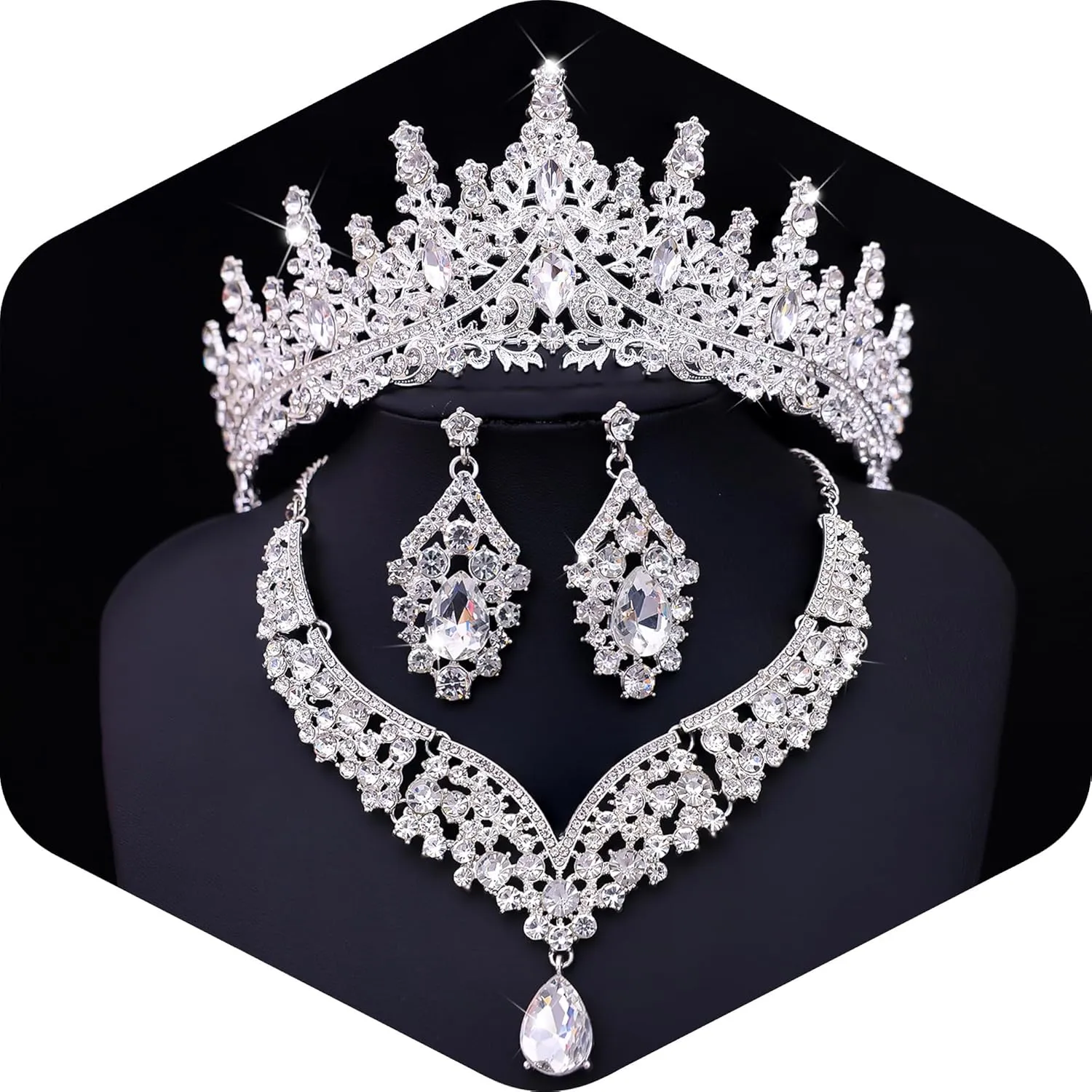 Tiaras and Crowns Jewelry Set for Women Tiaras Earrings and Necklace for Wedding Rhinestone Crystal Bridal Jewelry Sets for Costume Birthday Party Prom Gifts