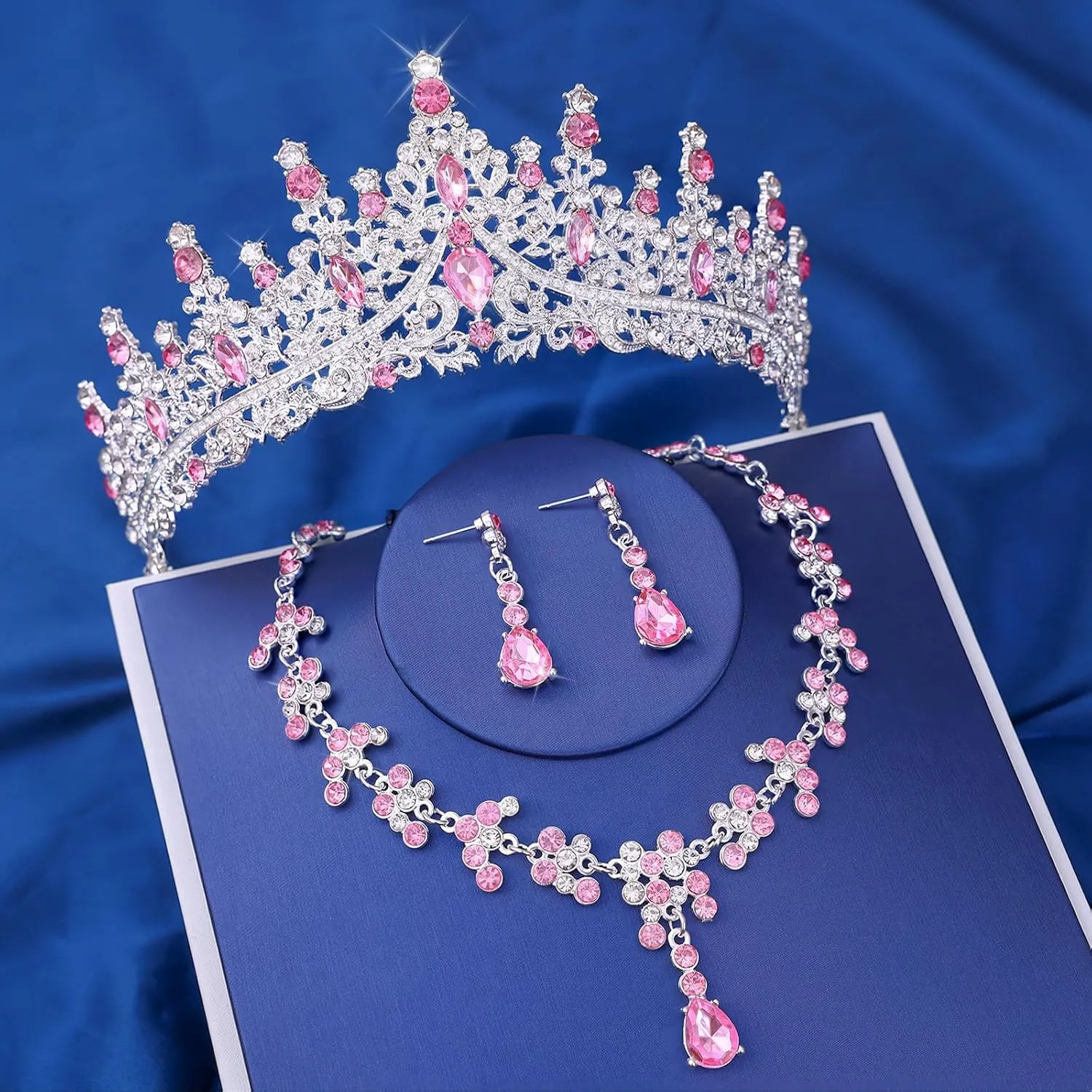 Tiaras and Crowns Jewelry Set for Women Tiaras Earrings and Necklace for Wedding Rhinestone Crystal Bridal Jewelry Sets for Costume Birthday Party Prom Gifts