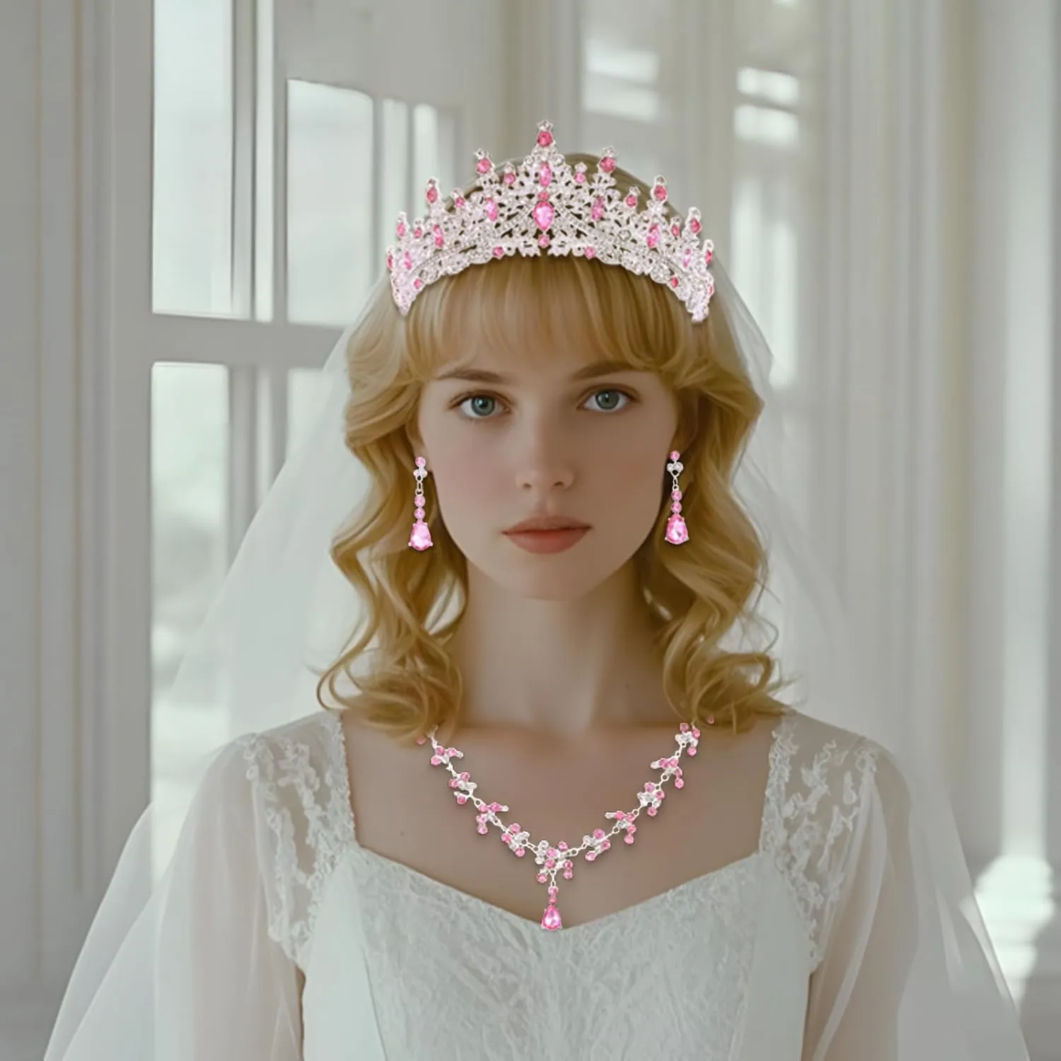 Tiaras and Crowns Jewelry Set for Women Tiaras Earrings and Necklace for Wedding Rhinestone Crystal Bridal Jewelry Sets for Costume Birthday Party Prom Gifts