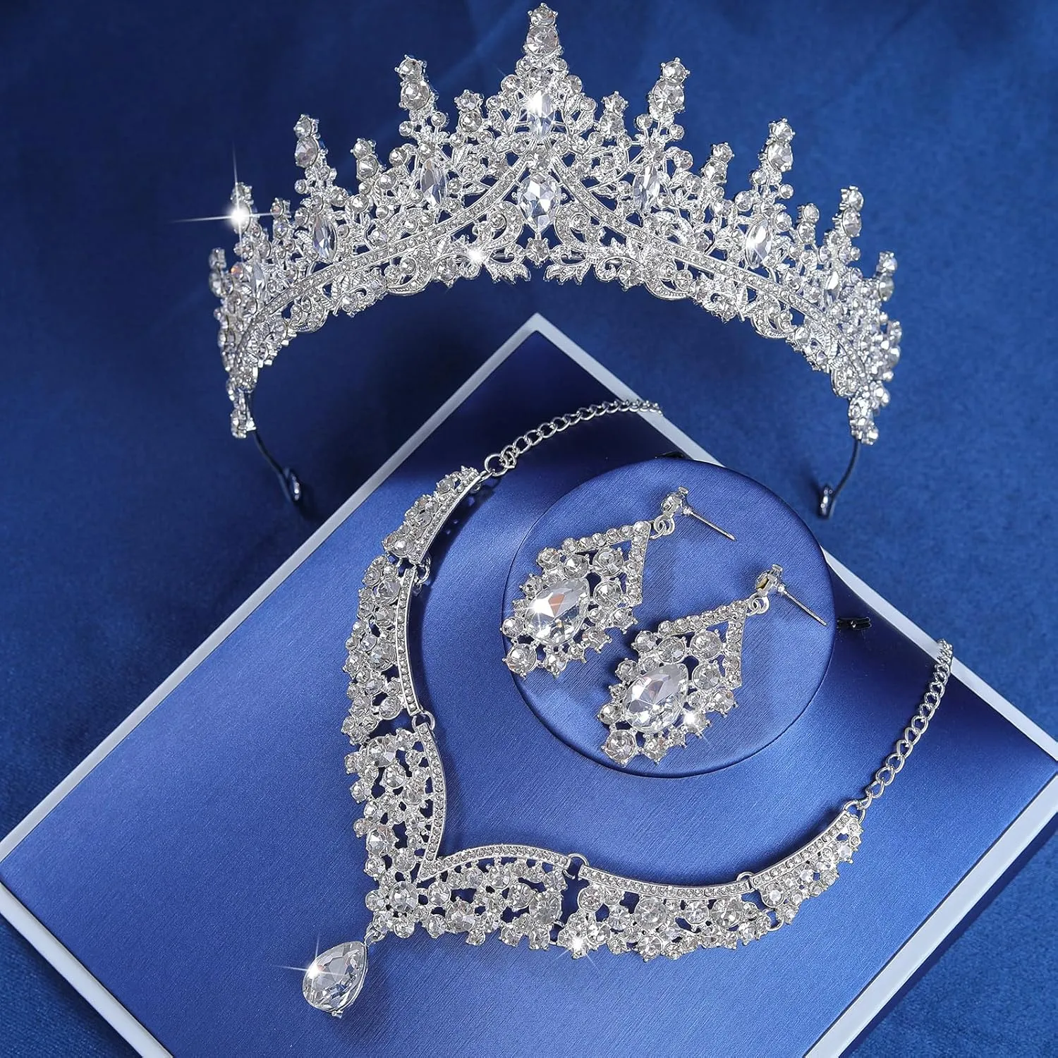 Tiaras and Crowns Jewelry Set for Women Tiaras Earrings and Necklace for Wedding Rhinestone Crystal Bridal Jewelry Sets for Costume Birthday Party Prom Gifts