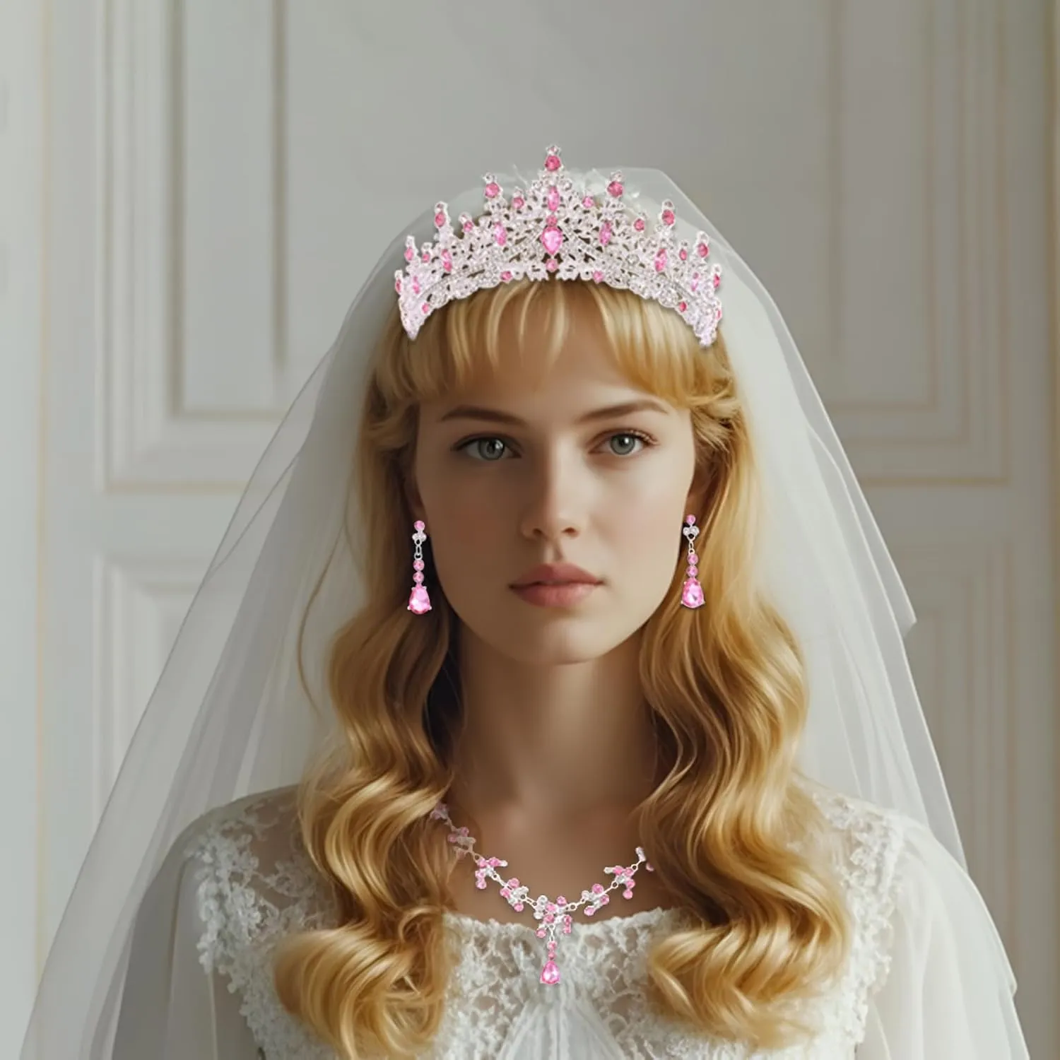 Tiaras and Crowns Jewelry Set for Women Tiaras Earrings and Necklace for Wedding Rhinestone Crystal Bridal Jewelry Sets for Costume Birthday Party Prom Gifts