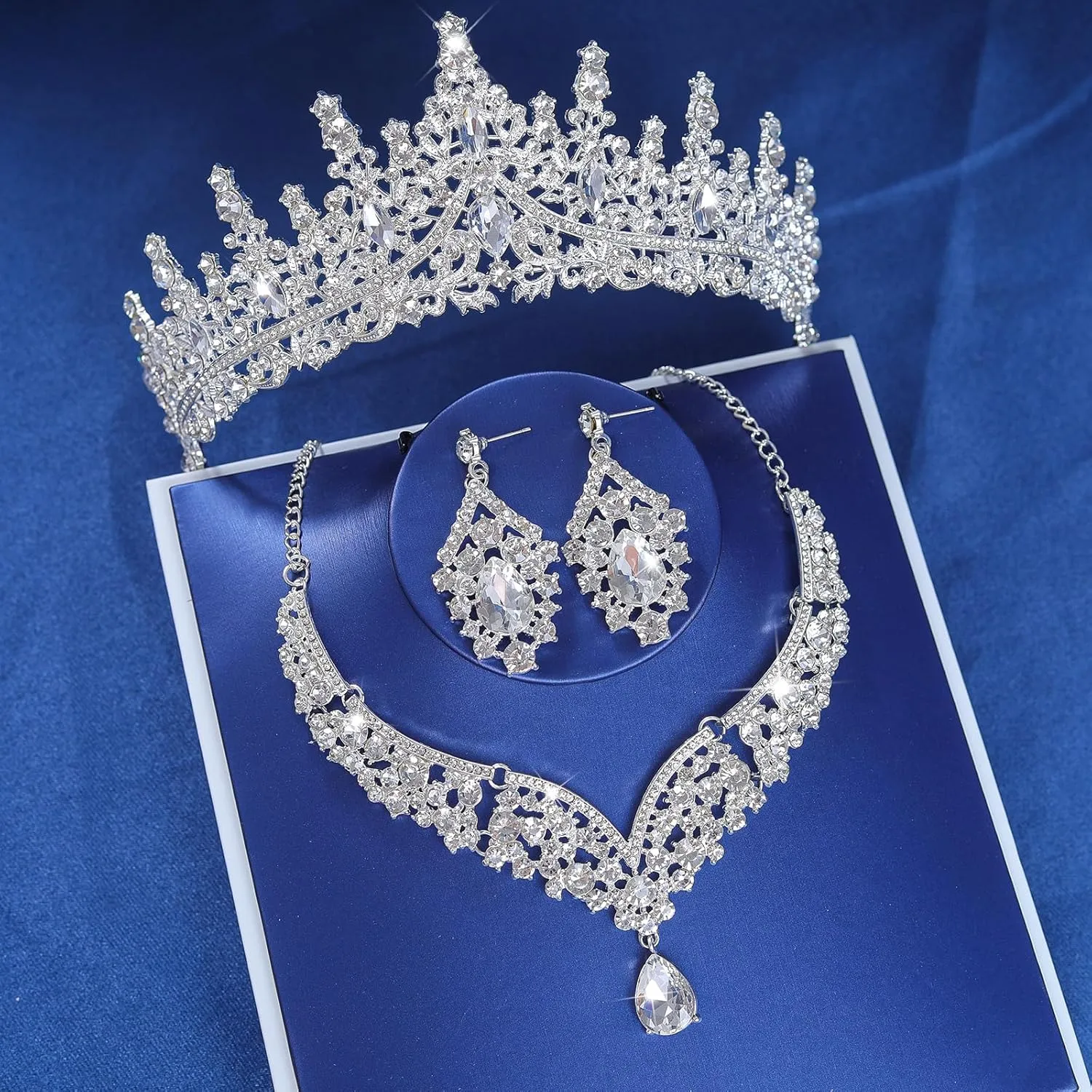 Tiaras and Crowns Jewelry Set for Women Tiaras Earrings and Necklace for Wedding Rhinestone Crystal Bridal Jewelry Sets for Costume Birthday Party Prom Gifts