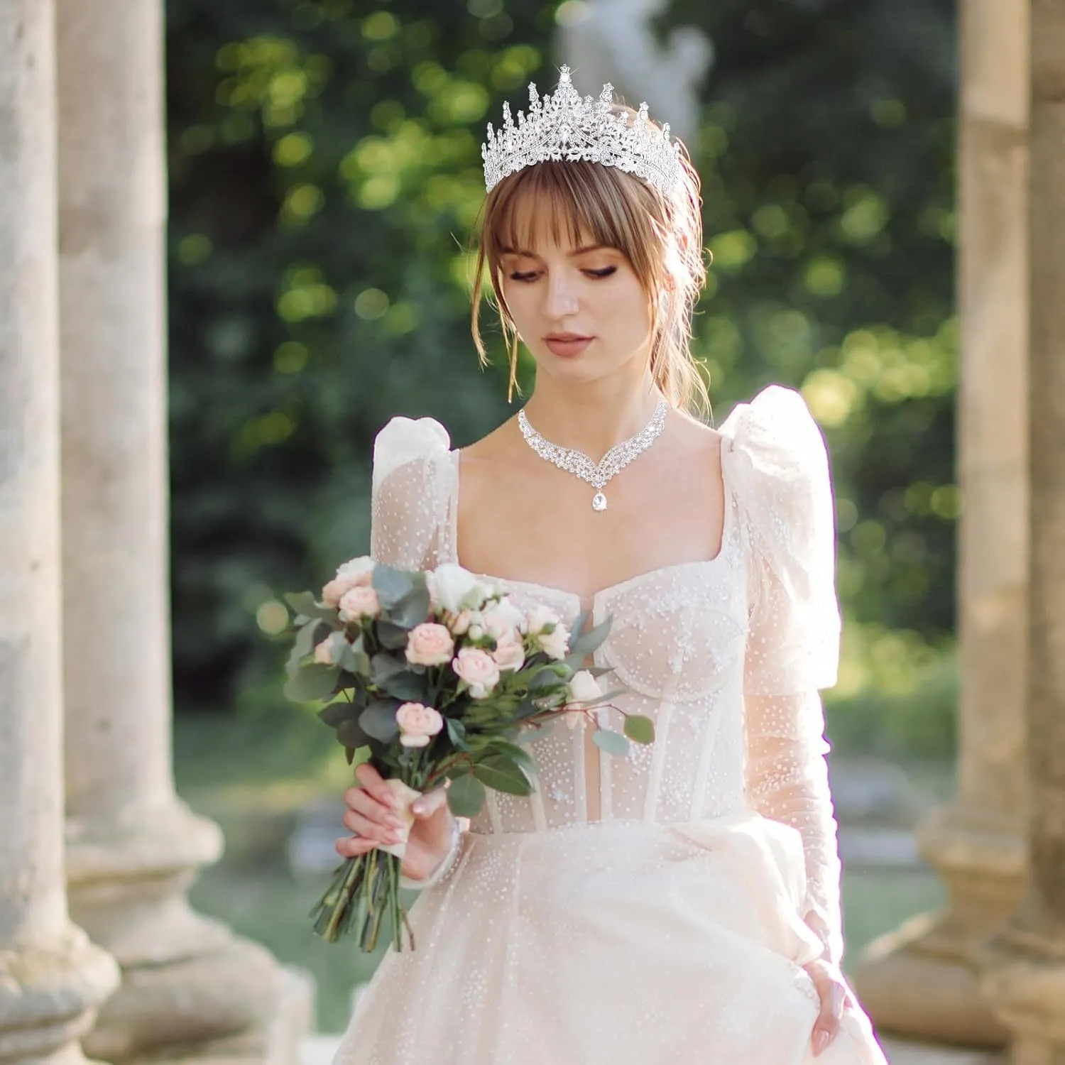 Tiaras and Crowns Jewelry Set for Women Tiaras Earrings and Necklace for Wedding Rhinestone Crystal Bridal Jewelry Sets for Costume Birthday Party Prom Gifts