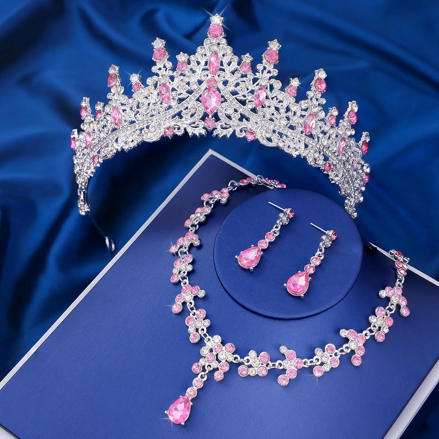 Tiaras and Crowns Jewelry Set for Women Tiaras Earrings and Necklace for Wedding Rhinestone Crystal Bridal Jewelry Sets for Costume Birthday Party Prom Gifts