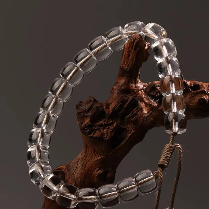 Tibetan White Crystal Barrel Bead Bracelet for Clarity & Healing