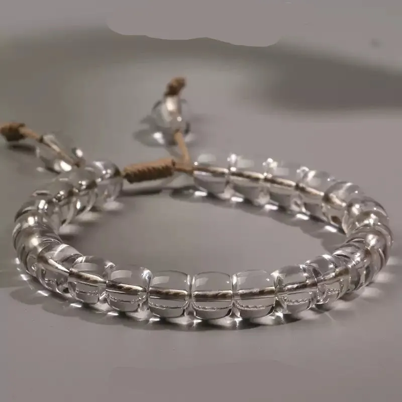 Tibetan White Crystal Barrel Bead Bracelet for Clarity & Healing
