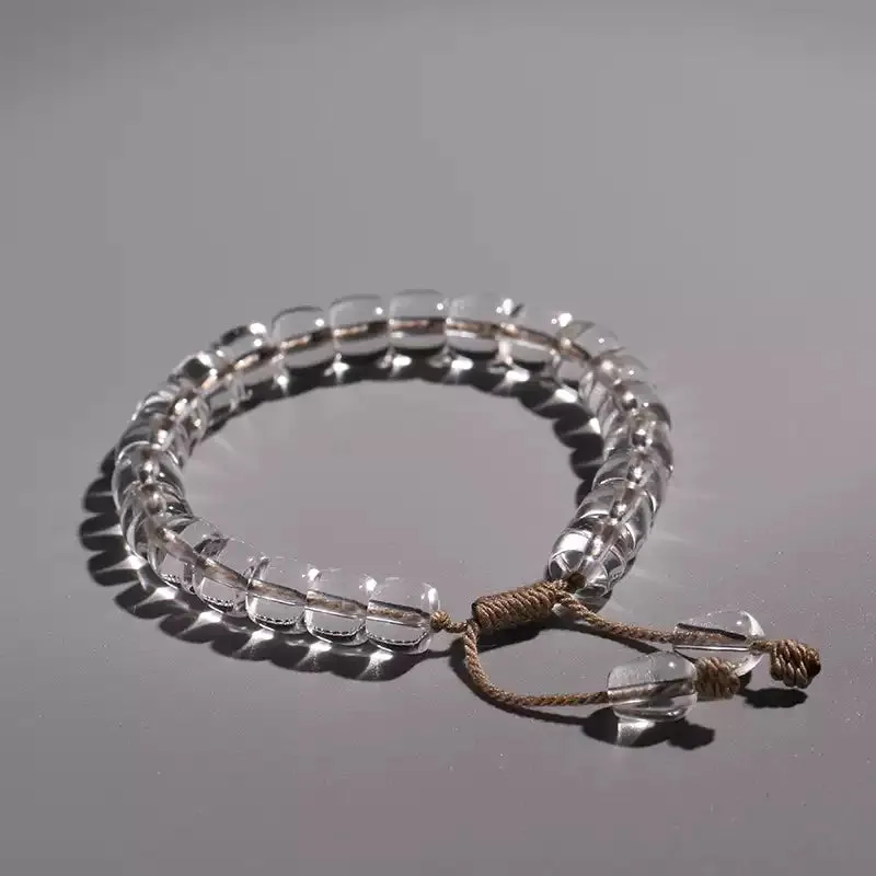 Tibetan White Crystal Barrel Bead Bracelet for Clarity & Healing
