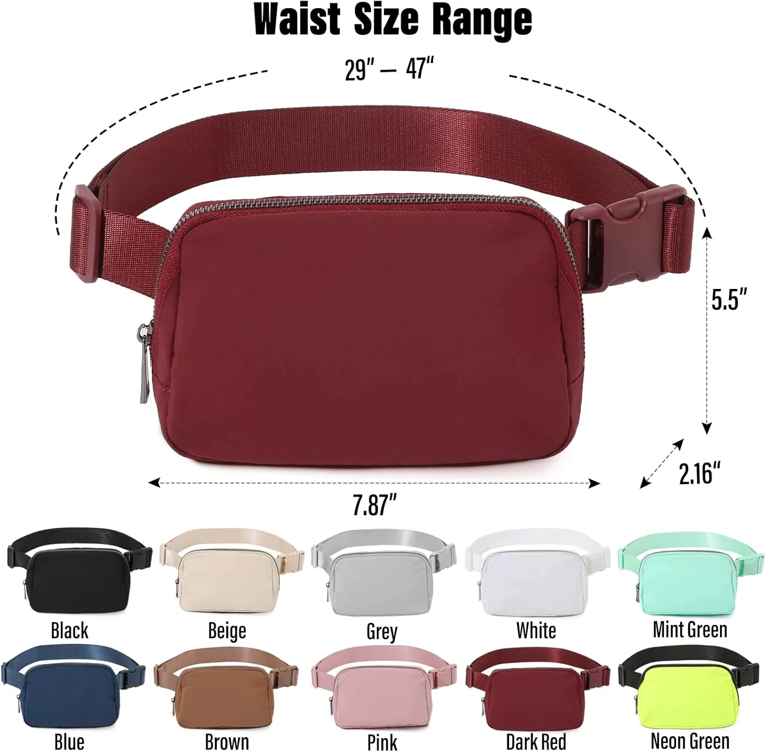 TOBVZOO Belt Bag Fanny Pack Crossbody Bags for Women Men, Everywhere Belt Bags with Adjustable Strap, Unisex Mini Fashion Waist Packs (DarkRed)