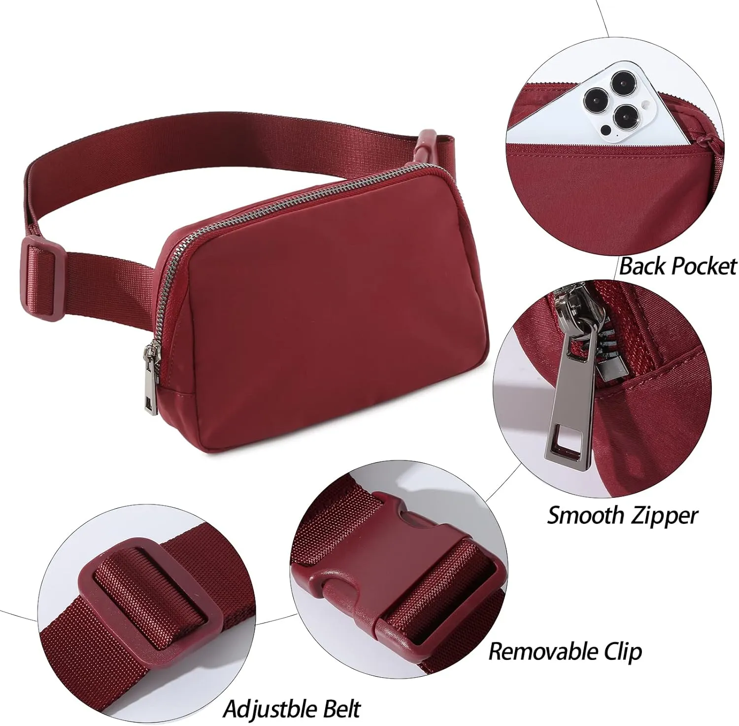 TOBVZOO Belt Bag Fanny Pack Crossbody Bags for Women Men, Everywhere Belt Bags with Adjustable Strap, Unisex Mini Fashion Waist Packs (DarkRed)